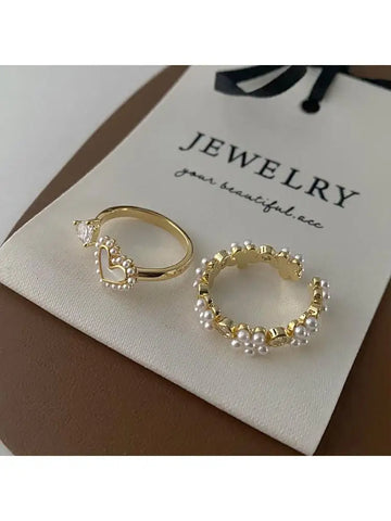 DAIIIBABYYY  -  New Korean Retro Simple Elegant Shell Pearl Love Flower Opening Rings For Women Fashion Sweet Jewelry Accessories